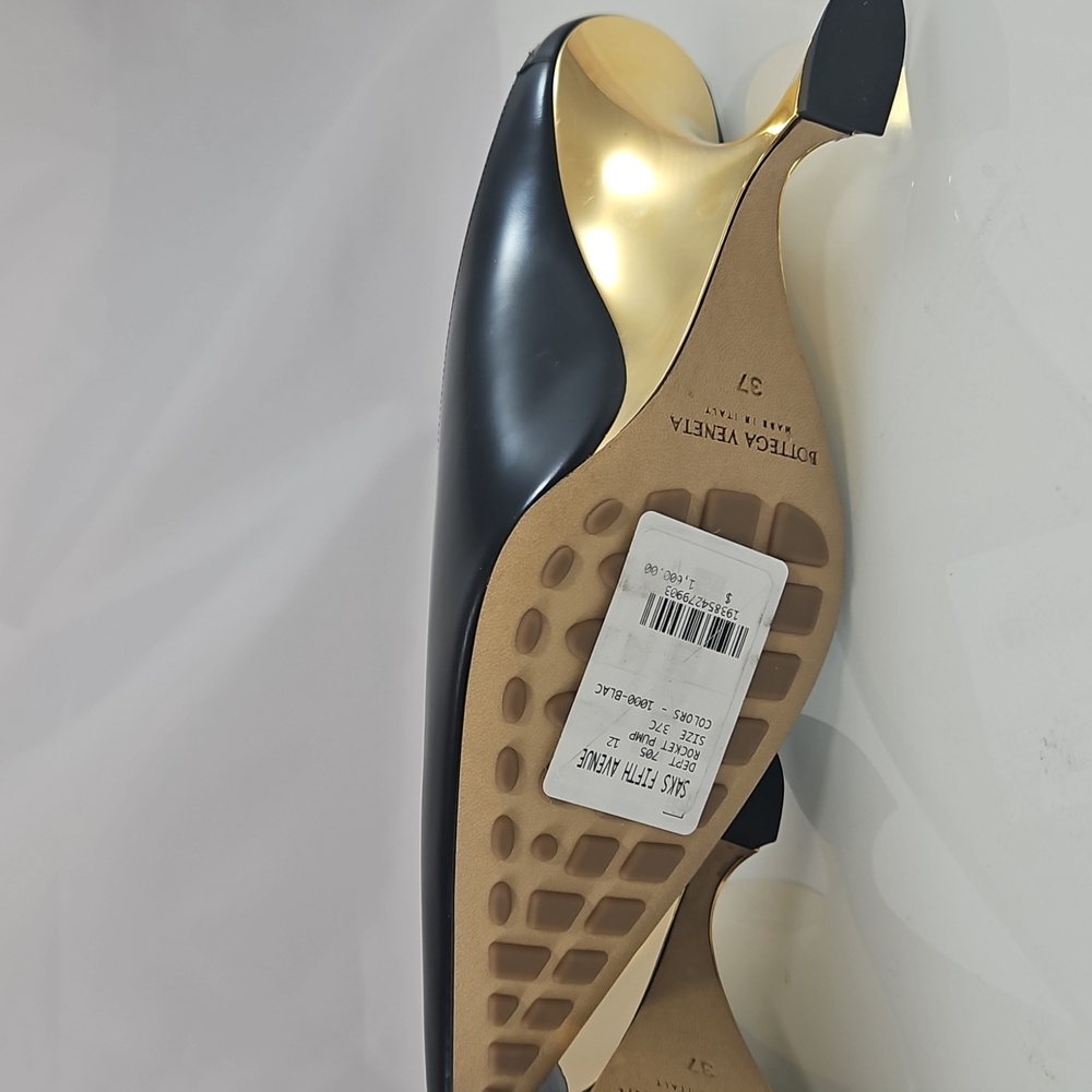 NEW! Bottega Veneta Black and Gold Rocket Heel Mules Size 7 - Picture 13 of 16